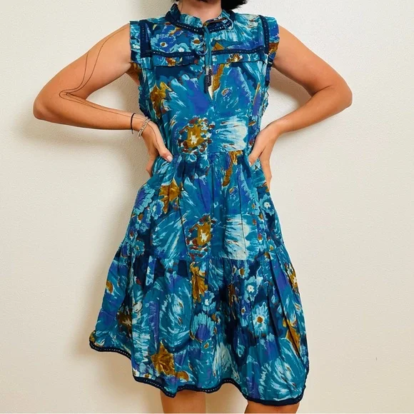 Sundance Baby Doll Dress Tiered Sleeveless Boho Floral Sleeveless - Picture 3 of 10